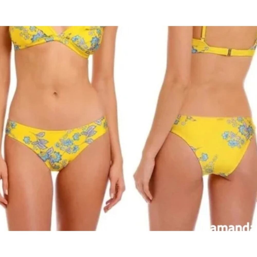 Sam Edelman Floral Yellow Gold Cheeky Bikini Swim Bottom Sz XS
